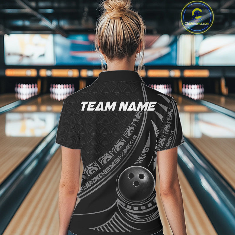 Black Tribal Pattern Women Bowling Shirts Custom Bowling Outfit Women Team Bowling League Jersey NBT1158