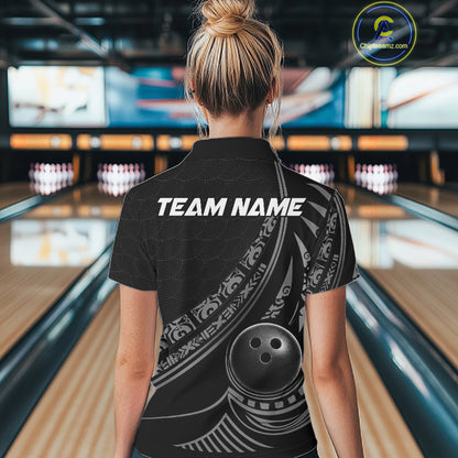 Black Tribal Pattern Women Bowling Shirts Custom Bowling Outfit Women Team Bowling League Jersey NBT1158