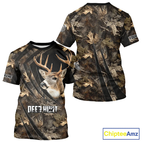 Personalized Whitetail Deer Hunting 3D All Over Printed Hoodie Brown Autumn Leaves Camo NBT276