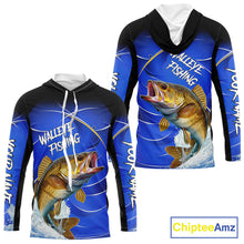 Load image into Gallery viewer, Personalized Walleye Fishing Hood UV Protection Custom Tournament Jerseys, Walleye Fishing Shirts NBT366