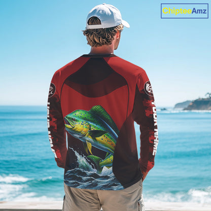 Custom Mahi Mahi Fishing Shirts For Team, Custom Saltwater Fishing Shirts|Red NBT467