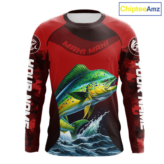 Custom Mahi Mahi Fishing Shirts For Team, Custom Saltwater Fishing Shirts|Red NBT467