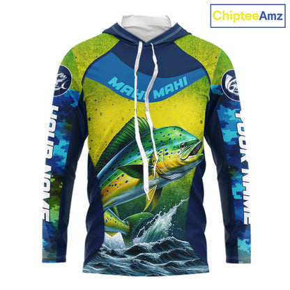 Custom Mahi Mahi Fishing Shirts For Team, Custom Saltwater Fishing Shirts|Blue NBT469