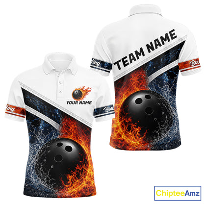 Custom Flame And Water Bowling Shirt For Men Bowling Team Jersey Bowler Bowling League Shirts NBT1159