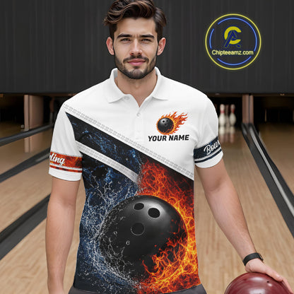 Custom Flame And Water Bowling Shirt For Men Bowling Team Jersey Bowler Bowling League Shirts NBT1159