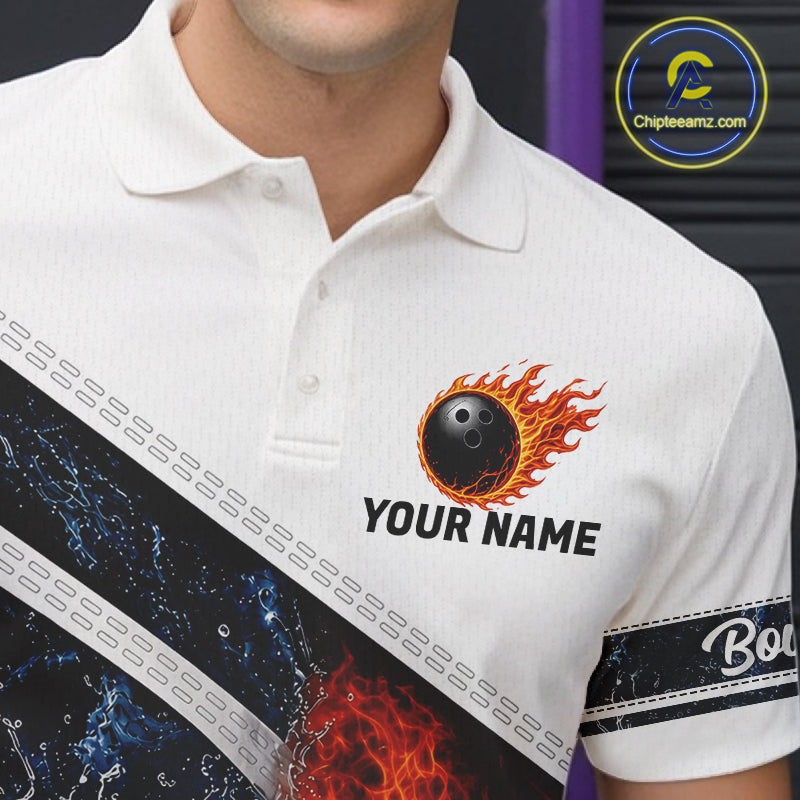 Custom Flame And Water Bowling Shirt For Men Bowling Team Jersey Bowler Bowling League Shirts NBT1159