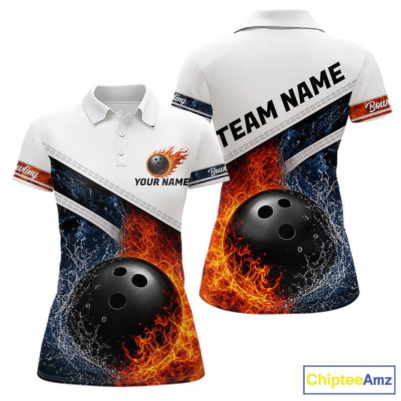 Custom Flame And Water Bowling Shirt For Women Bowling Team Jersey Bowler Bowling League Shirts NBT1159