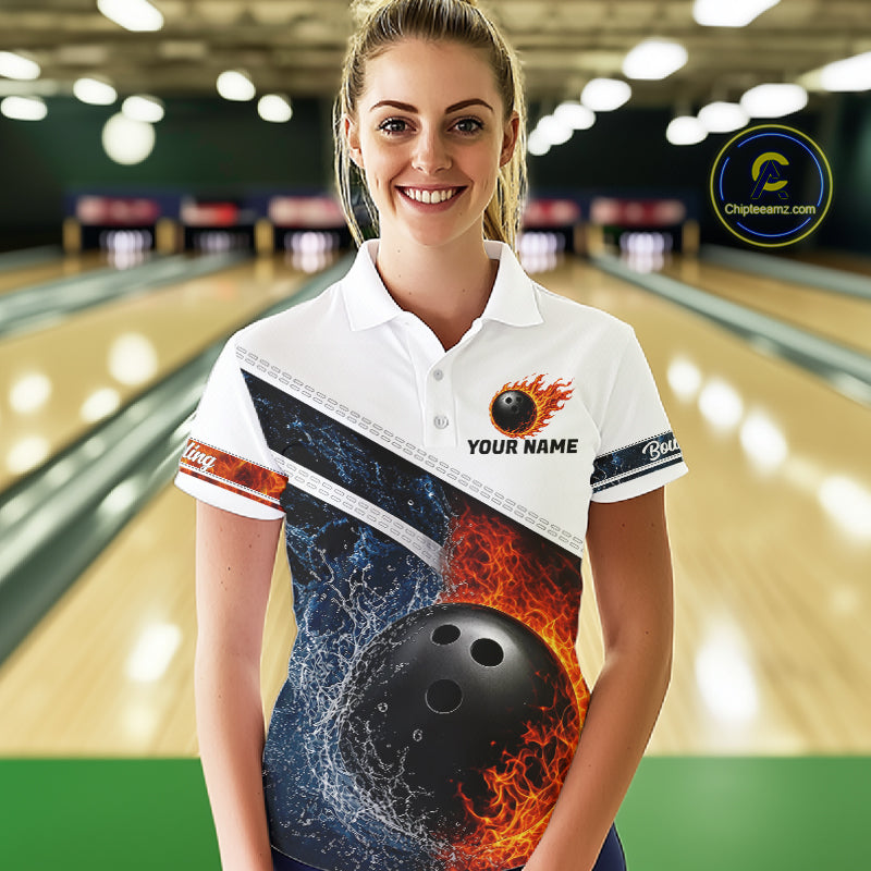 Custom Flame And Water Bowling Shirt For Women Bowling Team Jersey Bowler Bowling League Shirts NBT1159