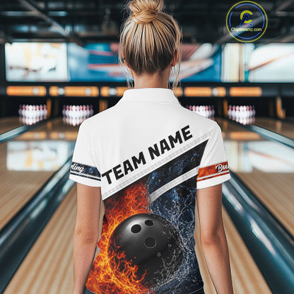 Custom Flame And Water Bowling Shirt For Women Bowling Team Jersey Bowler Bowling League Shirts NBT1159