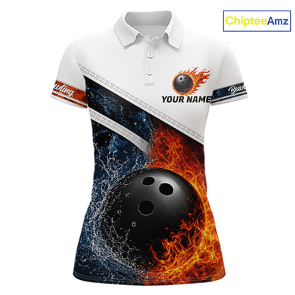 Custom Flame And Water Bowling Shirt For Women Bowling Team Jersey Bowler Bowling League Shirts NBT1159