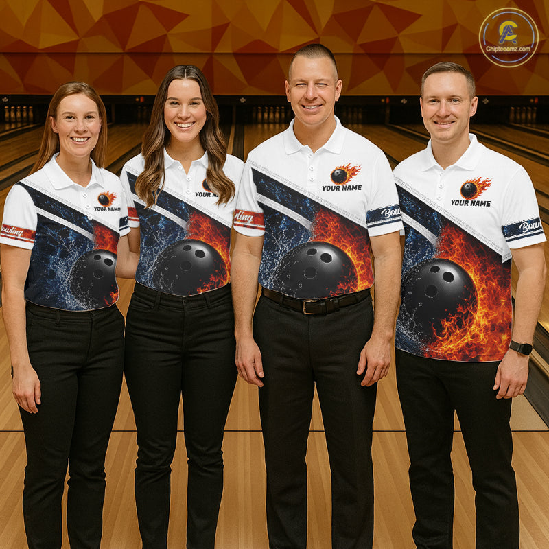 Custom Flame And Water Bowling Shirt For Men Bowling Team Jersey Bowler Bowling League Shirts NBT1159