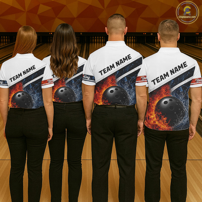 Custom Flame And Water Bowling Shirt For Men Bowling Team Jersey Bowler Bowling League Shirts NBT1159