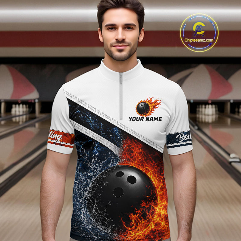 Custom Flame And Water Bowling Shirt For Men Bowling Team Jersey Bowler Bowling League Shirts NBT1159