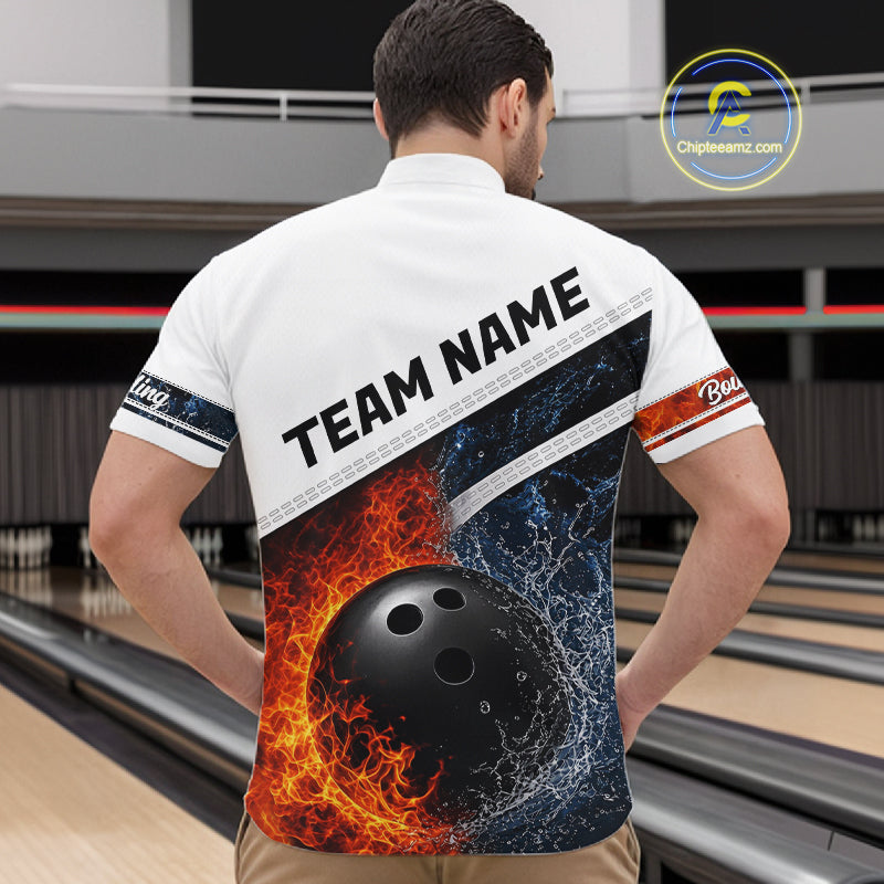 Custom Flame And Water Bowling Shirt For Men Bowling Team Jersey Bowler Bowling League Shirts NBT1159