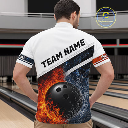 Custom Flame And Water Bowling Shirt For Men Bowling Team Jersey Bowler Bowling League Shirts NBT1159