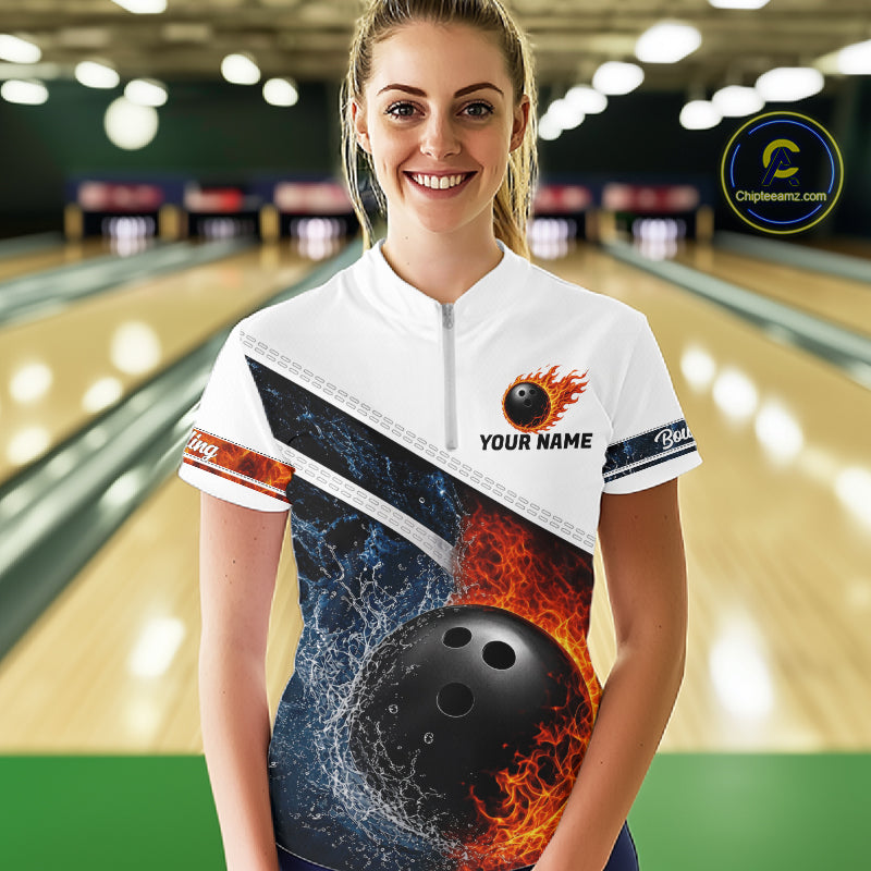 Custom Flame And Water Bowling Shirt For Women Bowling Team Jersey Bowler Bowling League Shirts NBT1159