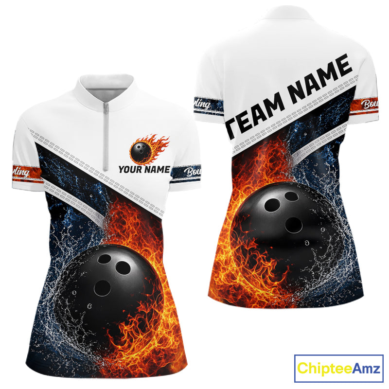 Custom Flame And Water Bowling Shirt For Women Bowling Team Jersey Bowler Bowling League Shirts NBT1159