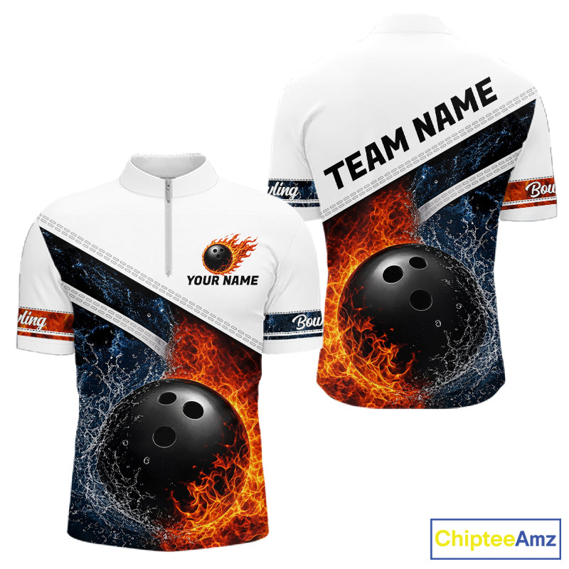 Custom Flame And Water Bowling Shirt For Men Bowling Team Jersey Bowler Bowling League Shirts NBT1159