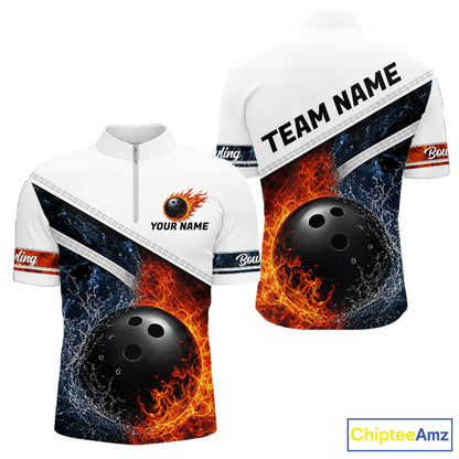 Custom Flame And Water Bowling Shirt For Men Bowling Team Jersey Bowler Bowling League Shirts NBT1159