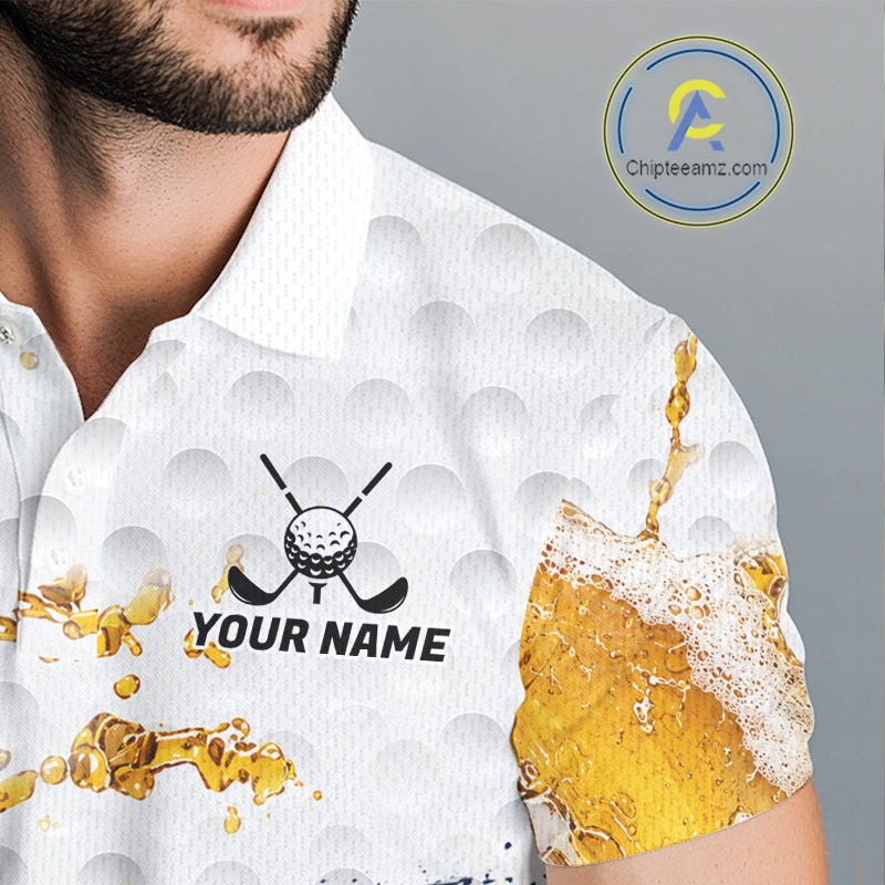 Close-up fabric of Patriotic Beer Mens Golf Polo Shirt with custom name on the chest