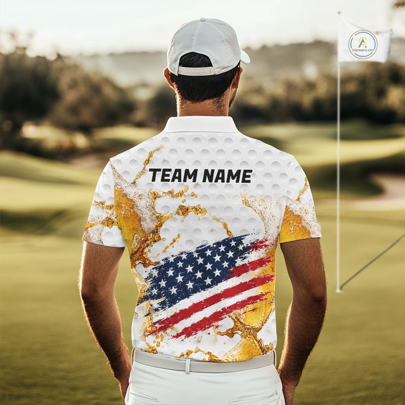 Patriotic Beer Mens Golf Polo Shirt for team golf - custom team name on the back