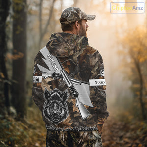 Wild Boar Hunting Rifle Vector 3D Printed Custom Name Shirts, Boar Hunting Clothing, Hunting Gifts NBT219