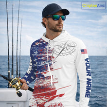 Load image into Gallery viewer, Personalized Patriotic Fishing Team Shirts, American Flag Long Sleeve Hooded Fishing Shirts NBT486