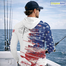 Load image into Gallery viewer, Personalized Patriotic Fishing Team Shirts, American Flag Long Sleeve Hooded Fishing Shirts NBT486