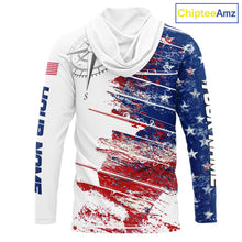 Load image into Gallery viewer, Personalized Patriotic Fishing Team Shirts, American Flag Long Sleeve Hooded Fishing Shirts NBT486