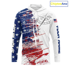 Load image into Gallery viewer, Personalized Patriotic Fishing Team Shirts, American Flag Long Sleeve Hooded Fishing Shirts NBT486