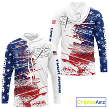 Load image into Gallery viewer, Personalized Patriotic Fishing Team Shirts, American Flag Long Sleeve Hooded Fishing Shirts NBT486