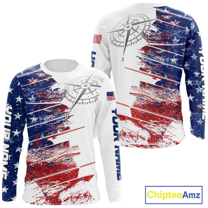 Personalized Patriotic Fishing Team Shirts, American Flag Long Sleeve Fishing Shirts NBT486