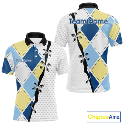 Custom mens golf polo shirt with personalized name and team - detail view