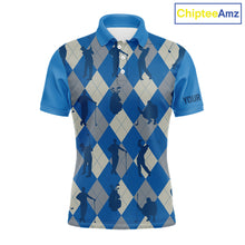 Load image into Gallery viewer, Blue Argyle Mens Golf Polo Shirts, Golf Shirts Custom Team Golf Polo For Men Team Golf Tops NBT489