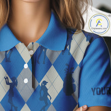 Load image into Gallery viewer, Blue Argyle Womens Golf Polo Shirts, Golf Shirts Custom Team Golf Polo For Ladies Team Golf Tops NBT489
