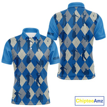 Load image into Gallery viewer, Blue Argyle Mens Golf Polo Shirts, Golf Shirts Custom Team Golf Polo For Men Team Golf Tops NBT489