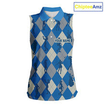 Load image into Gallery viewer, Blue Argyle Womens Sleeveless Golf Polo Shirts, Golf Shirts Custom Team Golf Polo For Ladies Team Golf Tops NBT489