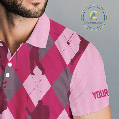 Pink Argyle Mens Golf Polo Shirts, Golf Shirts Custom Team Golf Polo For Men Team Golf Tops NBT490