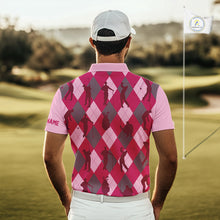 Load image into Gallery viewer, Pink Argyle Mens Golf Polo Shirts, Golf Shirts Custom Team Golf Polo For Men Team Golf Tops NBT490