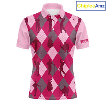 Load image into Gallery viewer, Pink Argyle Mens Golf Polo Shirts, Golf Shirts Custom Team Golf Polo For Men Team Golf Tops NBT490