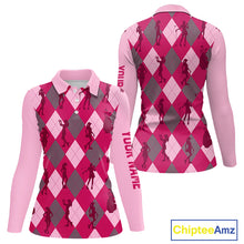 Load image into Gallery viewer, Pink Argyle Womens Golf Polo Shirts, Golf Shirts Custom Team Golf Polo For Ladies Team Golf Tops NBT490