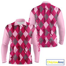 Load image into Gallery viewer, Pink Argyle Mens Golf Polo Shirts, Golf Shirts Custom Team Golf Polo For Men Team Golf Tops NBT490