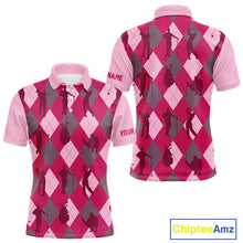 Load image into Gallery viewer, Pink Argyle Mens Golf Polo Shirts, Golf Shirts Custom Team Golf Polo For Men Team Golf Tops NBT490