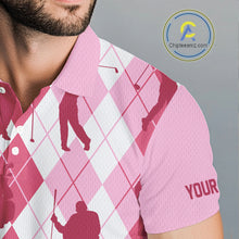 Load image into Gallery viewer, Light Pink Argyle Mens Golf Polo Shirts, Golf Shirts Custom Team Golf Polo For Men Team Golf Tops NBT491