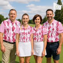 Load image into Gallery viewer, Light Pink Argyle Mens Golf Polo Shirts, Golf Shirts Custom Team Golf Polo For Men Team Golf Tops NBT491