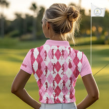 Load image into Gallery viewer, Light Pink Argyle Womens Golf Polo Shirts, Golf Shirts Custom Team Golf Polo For Ladies Team Golf Tops NBT491