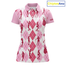 Load image into Gallery viewer, Light Pink Argyle Womens Golf Polo Shirts, Golf Shirts Custom Team Golf Polo For Ladies Team Golf Tops NBT491