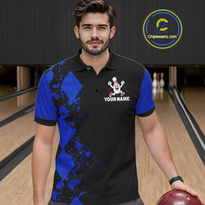 Blue Argyle Pattern Bowling Shirts For Men Custom Bowling Team Jerseys Bowler Outfits NBT1178