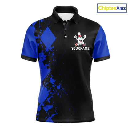 Blue Argyle Pattern Bowling Shirts For Men Custom Bowling Team Jerseys Bowler Outfits NBT1178
