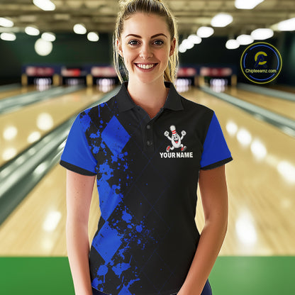 Blue Argyle Pattern Bowling Shirts For Women Custom Bowling Team Jerseys Bowler Outfits NBT1178